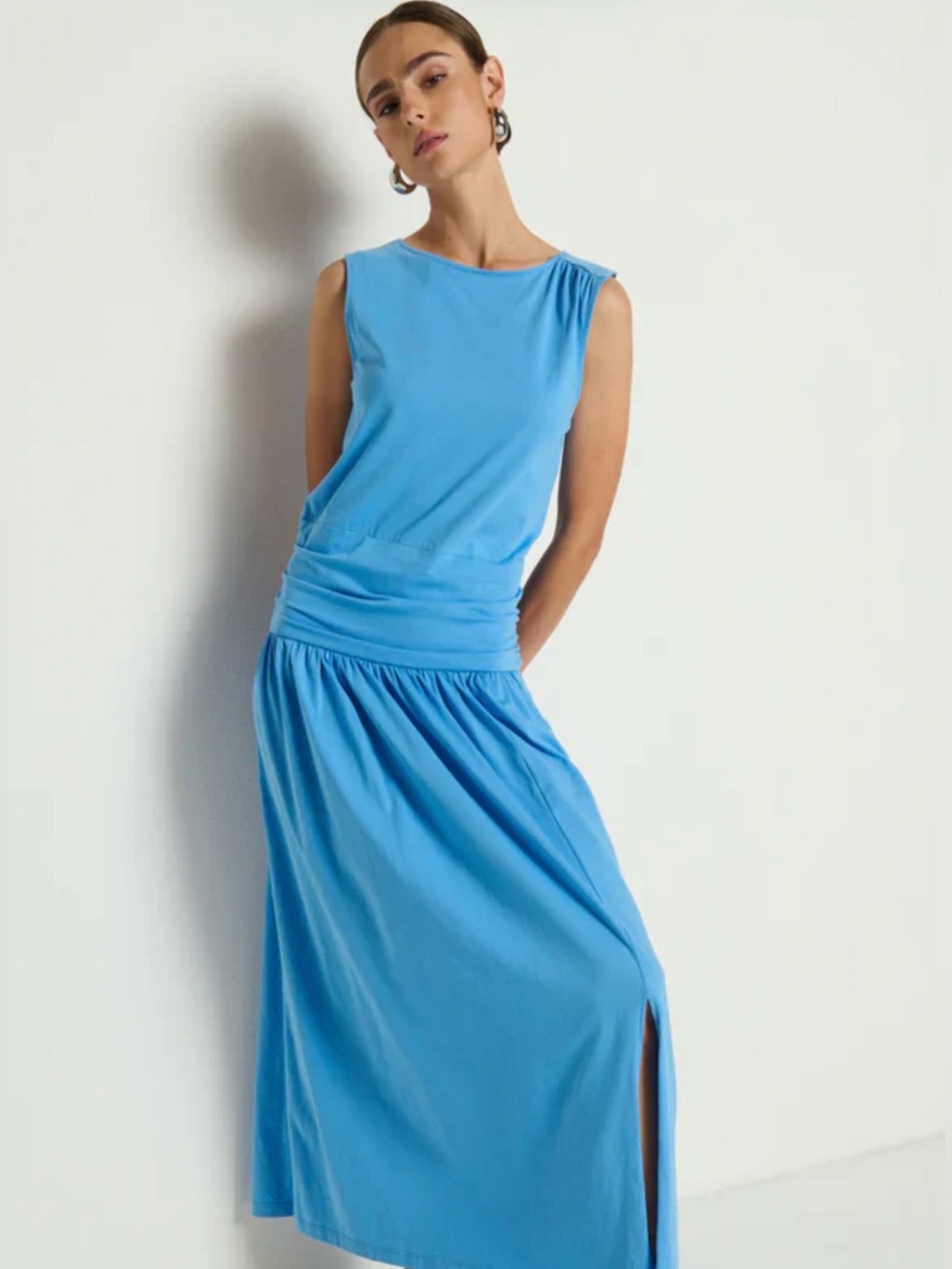 Nation LTD Cleo Laguna Blue Ruched Midi Dress Size S & M NWT - Picture 5 of 16